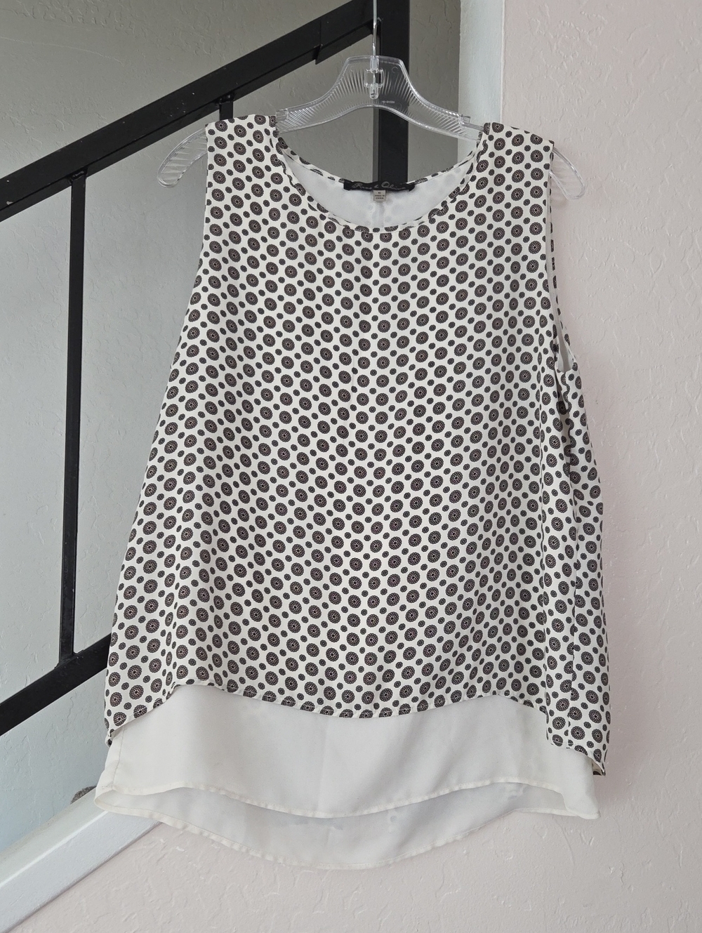 Rose & Olive Cream & Gray Polka Dot Layered Popover Tank Size M